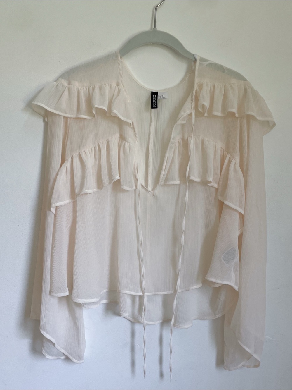 H&M Cream Sheer Blouse With Ruffles